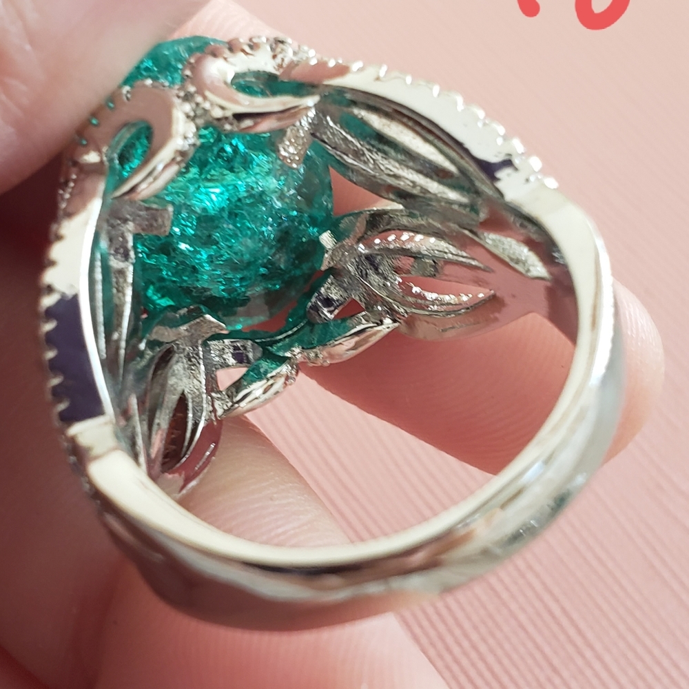 925 SILVER PLATED GREEN PARAIBA RING - Picture 10 of 10